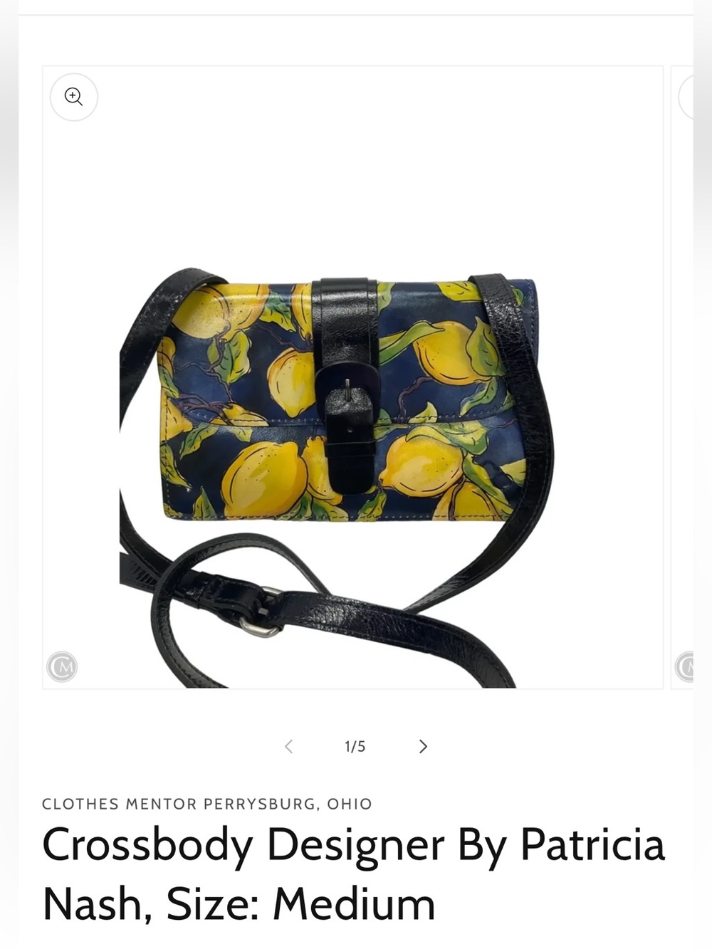 Patricia Nash Black Crossbody with Yellow Lemon Print